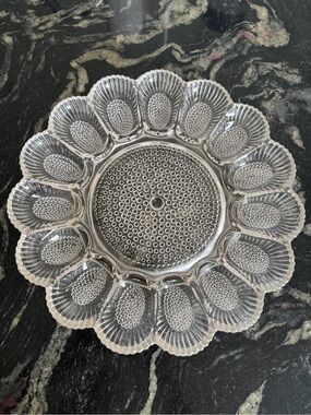Deviled Egg Serving Plate Indians Bubble Glass circa 1950. 11”